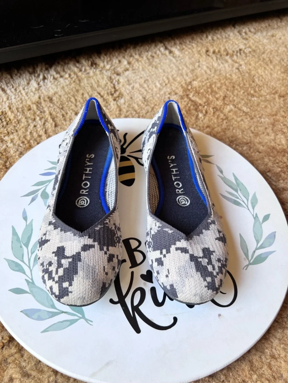 Rothy's Snake Print Flats with Blue Trim